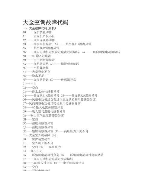 奥克斯空调故障代码表大全是什么？如何快速查找解决方法？