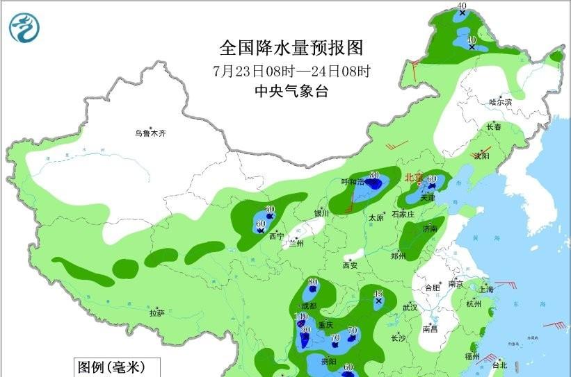 本轮降雨形势已转变，南方降雨减少北方增多，高温过程将达到顶点