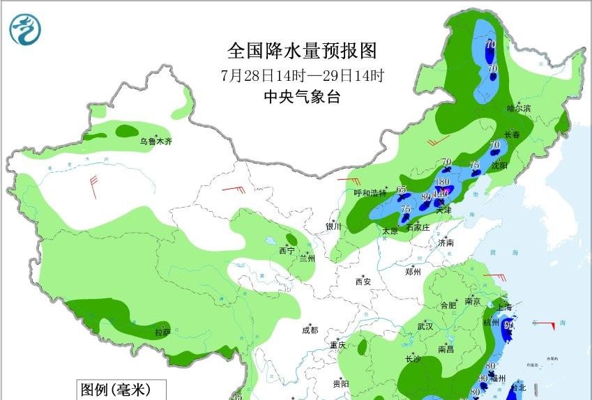 本轮强降雨中心已定，明日7月29号天气预报，暴雨大暴雨分布如下