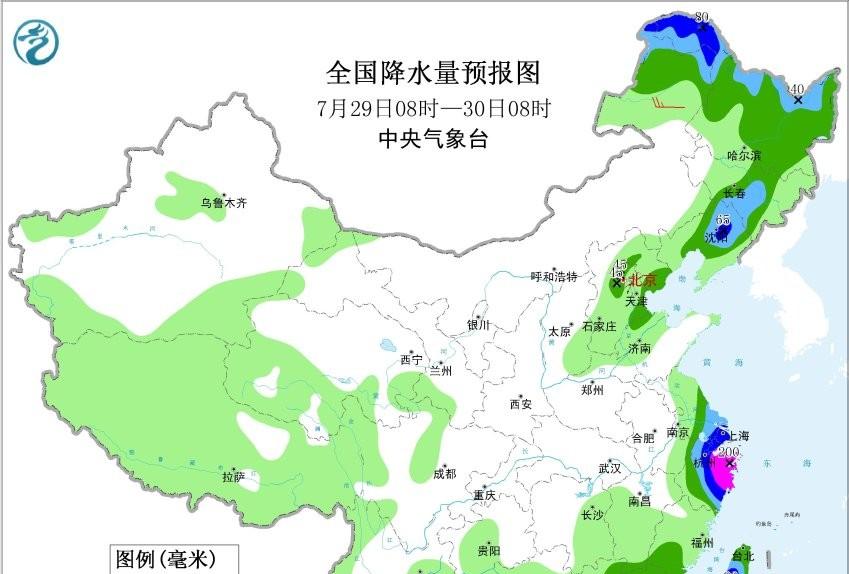本轮强降雨中心已定，明日7月29号天气预报，暴雨大暴雨分布如下