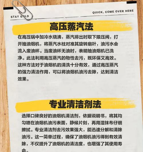油烟机油粘糊了怎么清洗？（有效清除油烟机油粘糊的方法及注意事项）