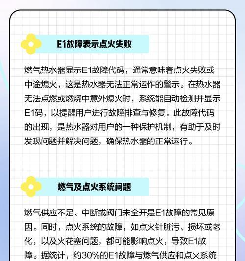 热水器不加热了跳出E1错误代码（E1故障维修方案，解决您的热水器问题）