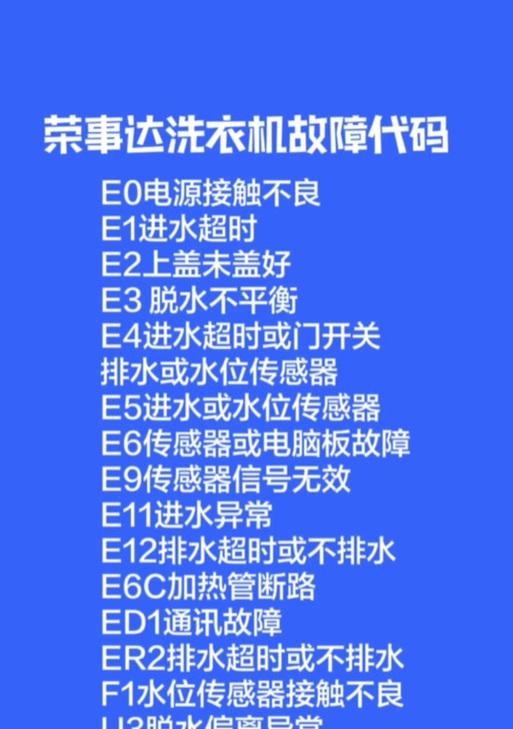 荣事达洗衣机出现E6故障怎么处理？（E6故障的原因及解决办法）